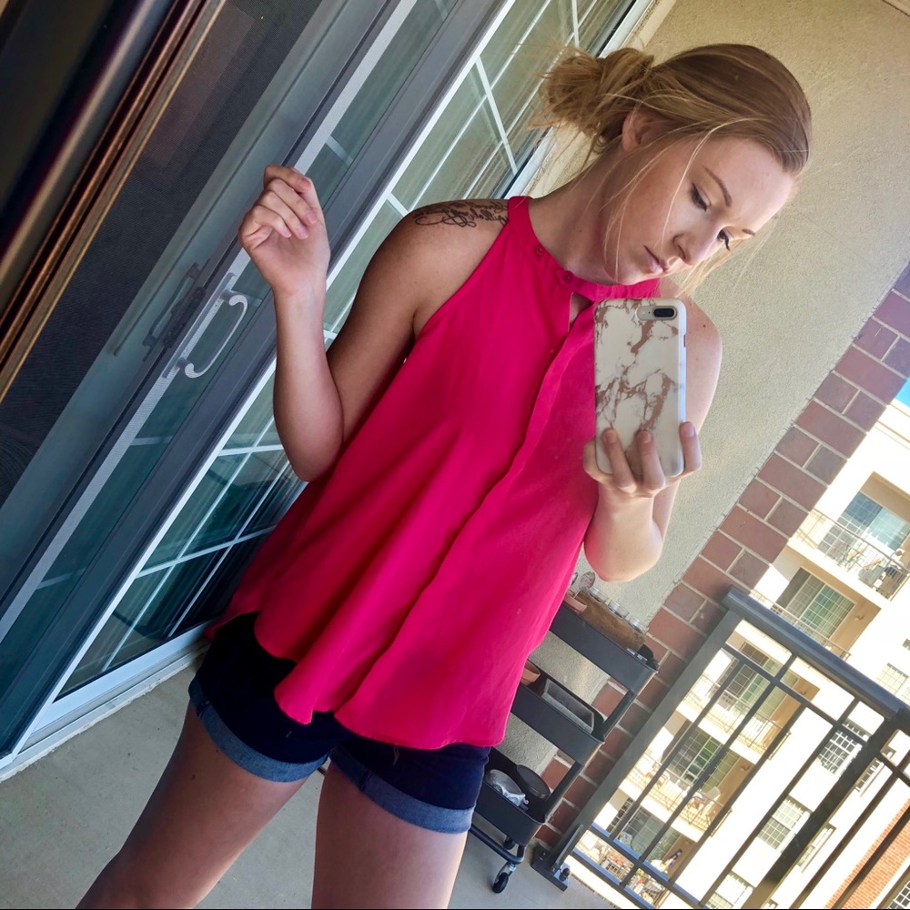 LUSH/ neon sleeveless halter blouse